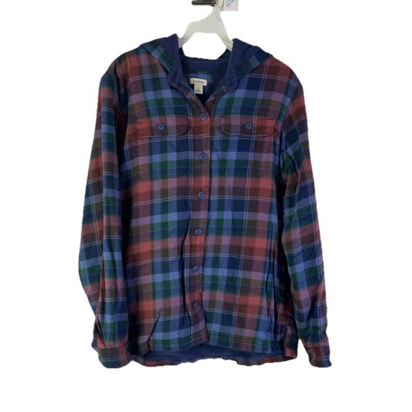 L.L. Bean Jackets & Blazers - VTG 90s L.L. Bean Button Shirt Jacket Rainbow Plaid Fleece Lined